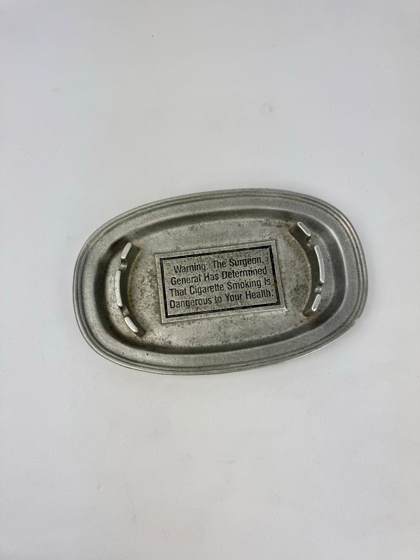 Vintage Oneida Cambridge Colonial Pewter Ashtray 1970s Surgeon General Warning