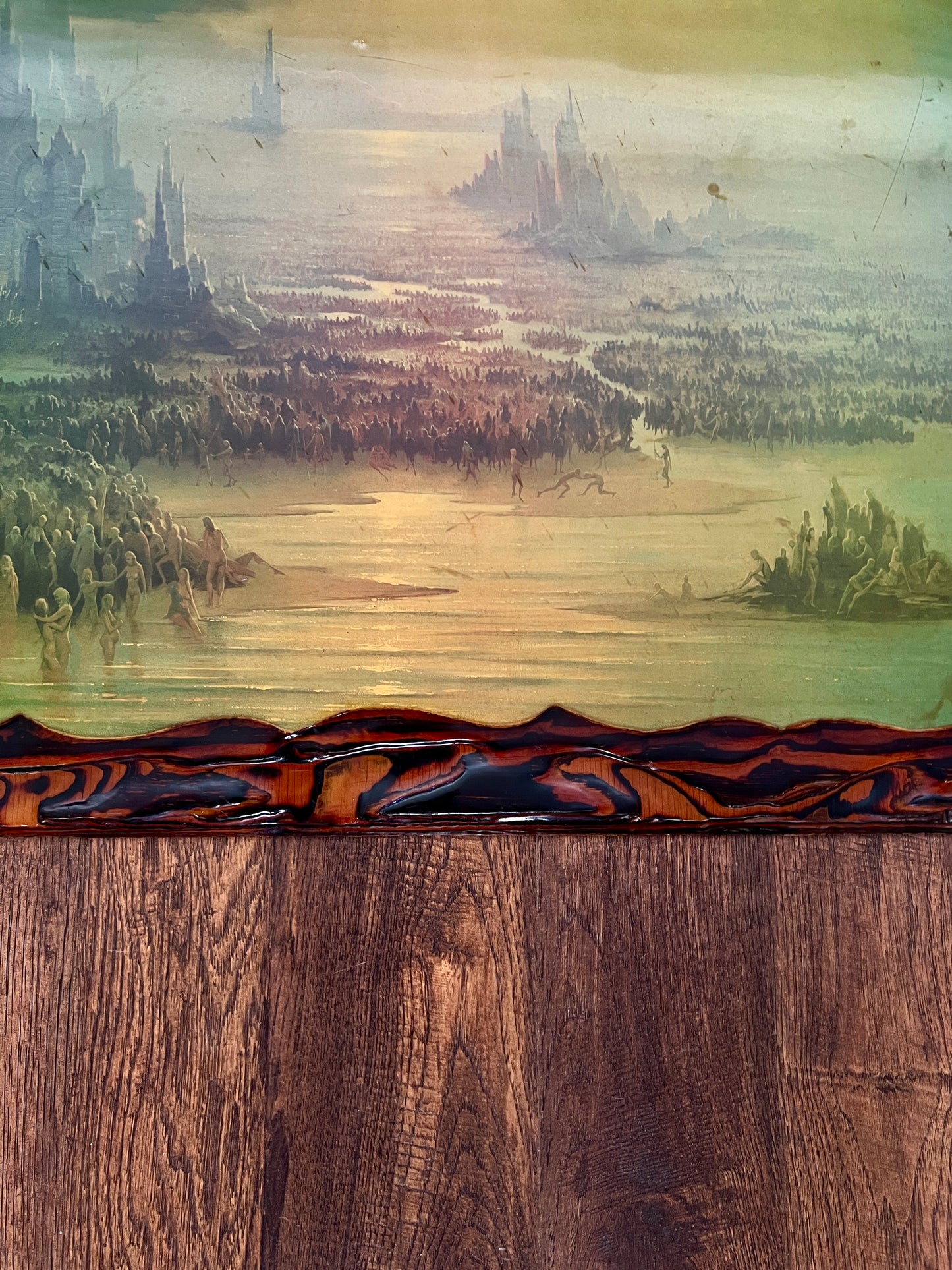 Vintage 1970s Lacquered Wood Wall Art – "Overpopulation" by John Pitre