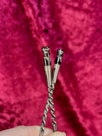 Vintage Silver Plate Cocktail Spoon and Fork Set – Twisted Handles with Tiki Totem Finials