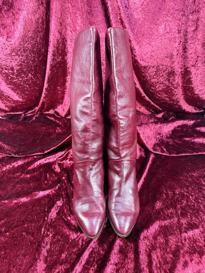 Vintage Shoes - Burgundy Italian Knee High Leather Boots - Made in Italy - Size 7.5