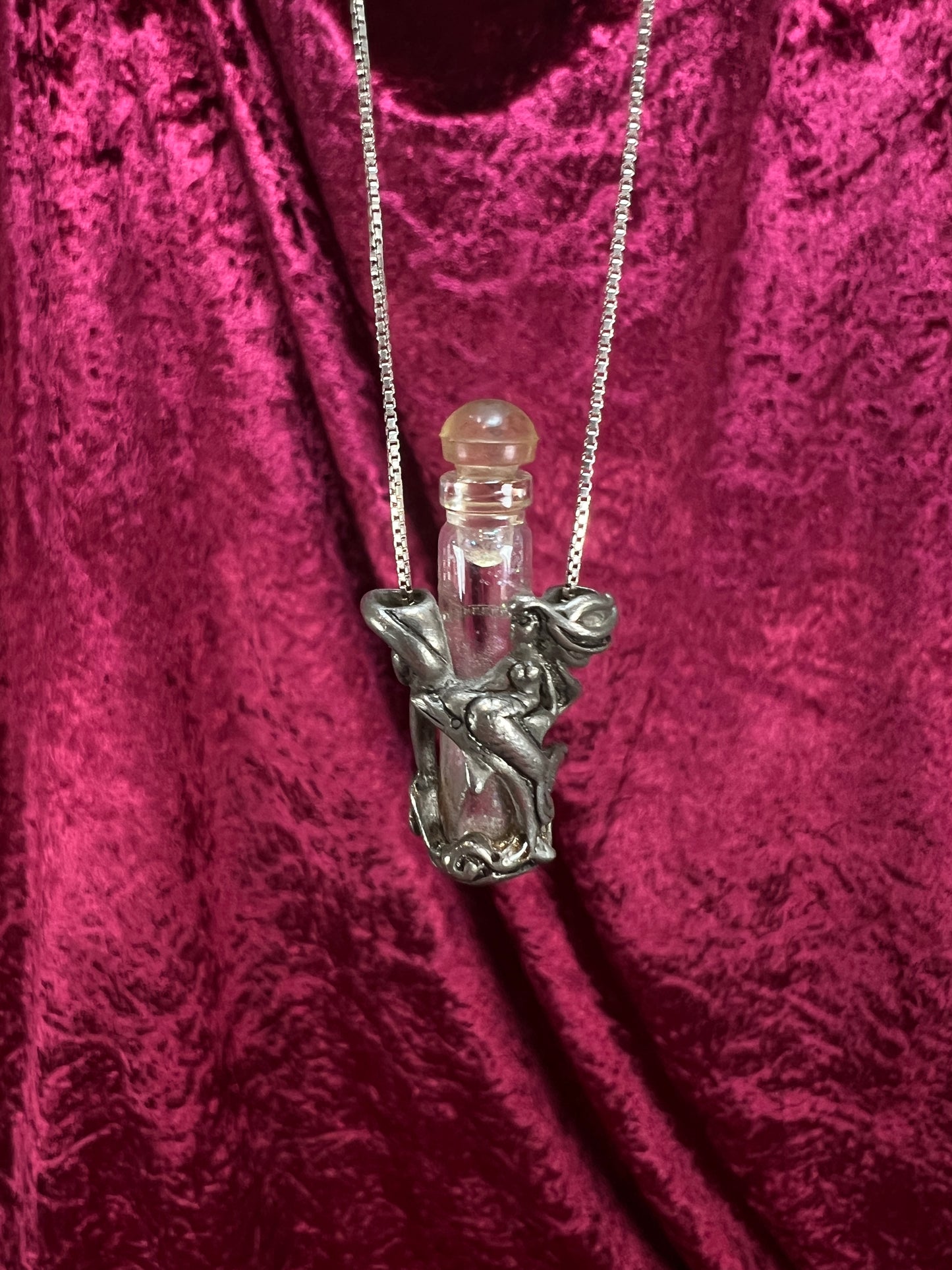 Vintage Sterling Silver Necklace - Fairy Dust Glass Vial Pendant