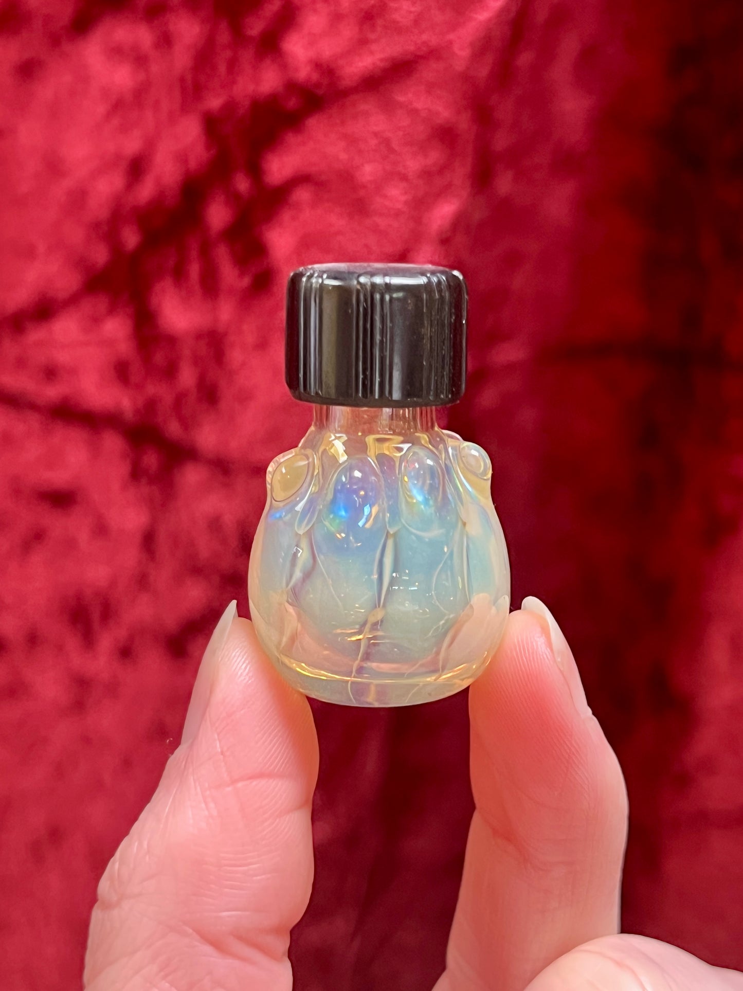 Vintage Miniature Glass Bottle - Handblown - Iridescent Blue and Green - 1.5”