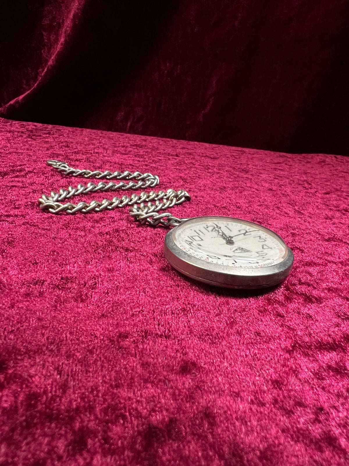 Vintage Metal Pocket Watch - Majestime Swiss Made Railroad Train with Chain