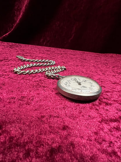 Vintage Metal Pocket Watch - Majestime Swiss Made Railroad Train with Chain