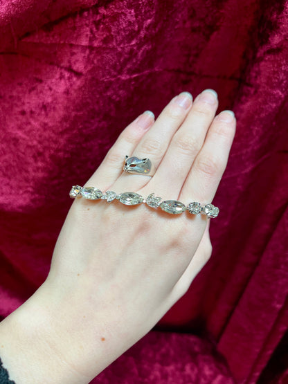 Vintage Jewelry - Tennis Bracelet - Marquise / Round Cut Rhinestones - Eisenberg Ice - 7.25"