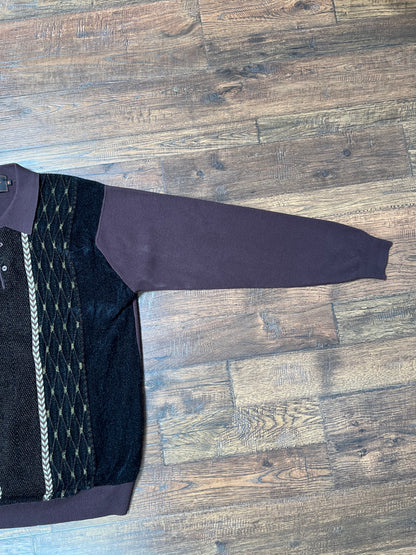 Vintage Clothing - Long Sleeve Polo Shirt - Brown Velour - Cigar Couture - Medium