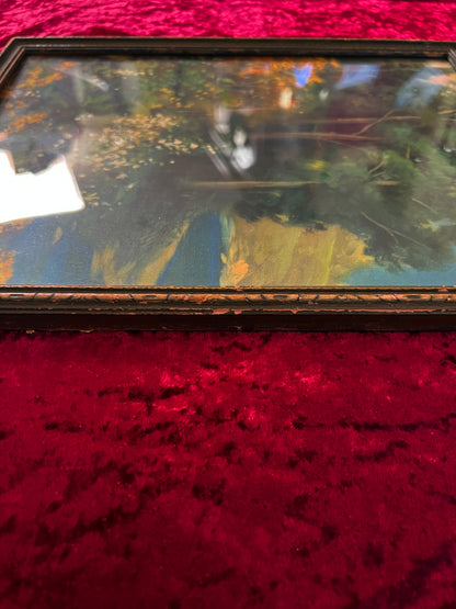 Vintage Framed Landscape Print - Woodland Lakeside Impressionist Scene