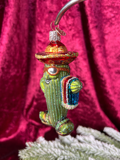 Vintage Christmas - Handblown Glass Ornament - Grinning Cactus - Old World Christmas
