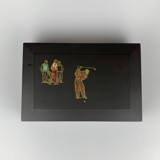 Vintage Couroc of Monterey Hinged Lacquerware Box - Golfers On The Green