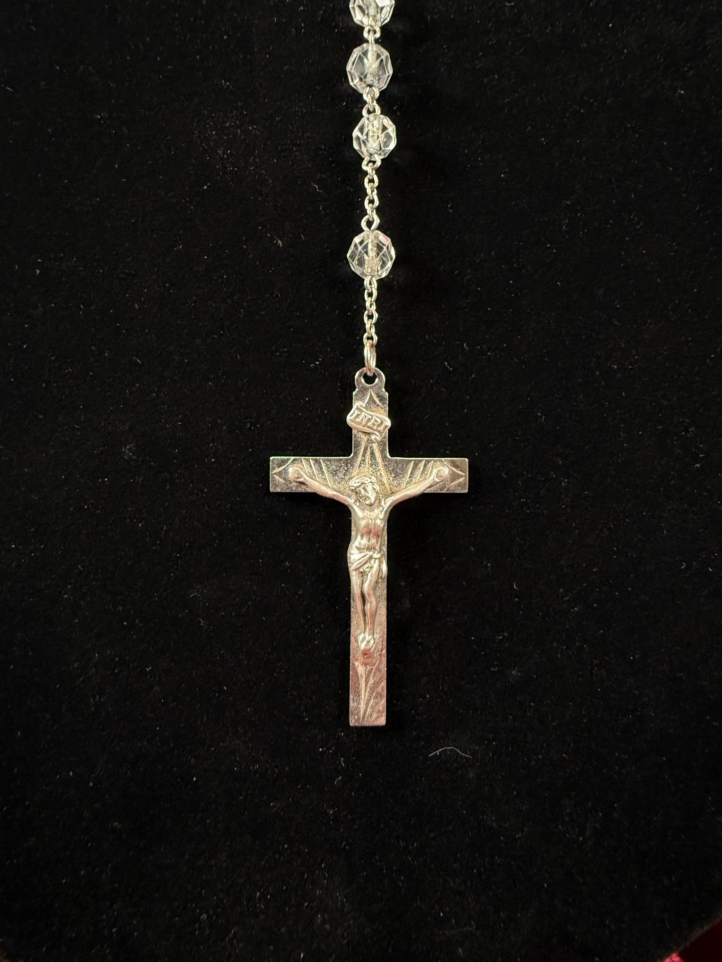 Vintage Jewelry - Italian Rosary - Sterling Silver - Clear Faceted Beads - 24”