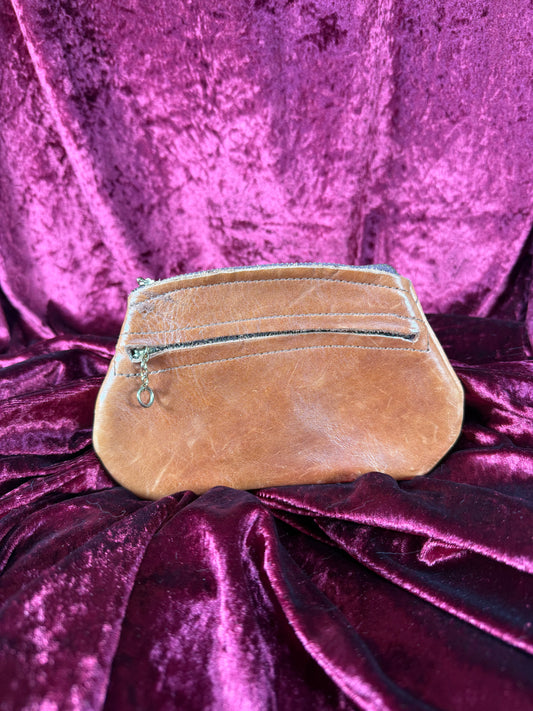 Vintage Wallet - Genuine Leather Zippered Pouch - Tan