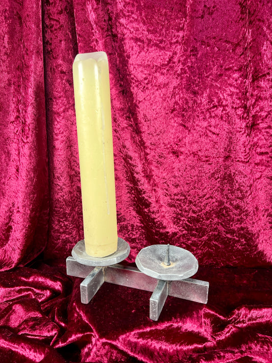 Vintage Home Decor - Mid Century Brutalist Dual Candleholder - Silver Metal