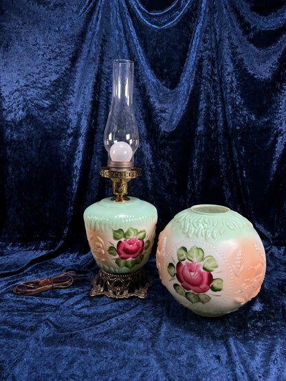 Vintage Fenton Milk Glass Table Lamp – Hand Painted Roses Double Globe Hurricane Parlor Style