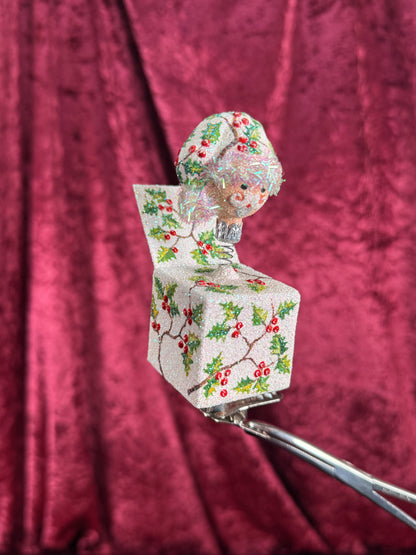 Vintage Christmas - Handblown Glass Clip On Ornament - Christmas Jack-In-The-Box - Patricia Breen - Poland