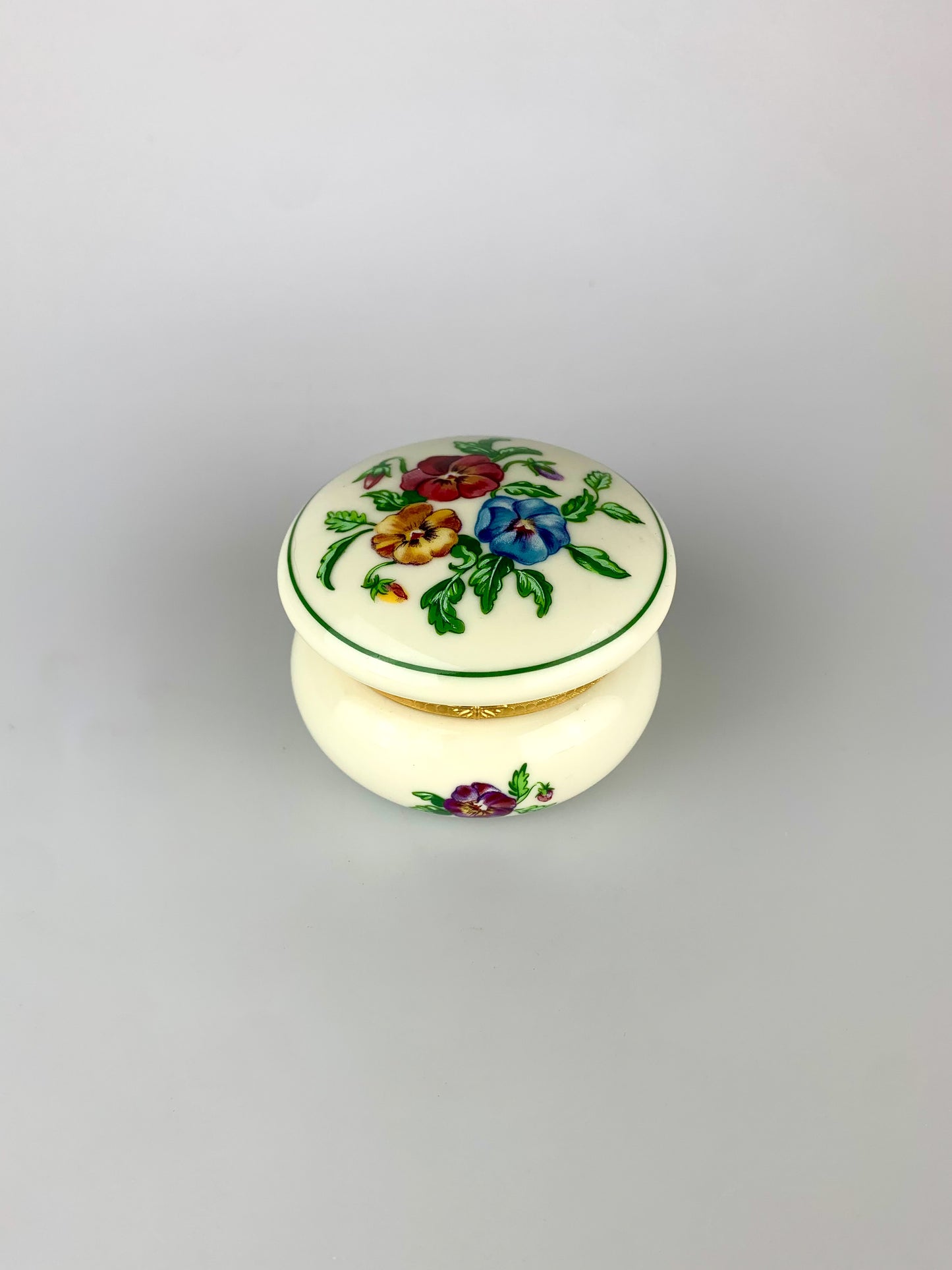 Vintage Partylite Round Floral Ceramic Trinket Box with Hinged Lid