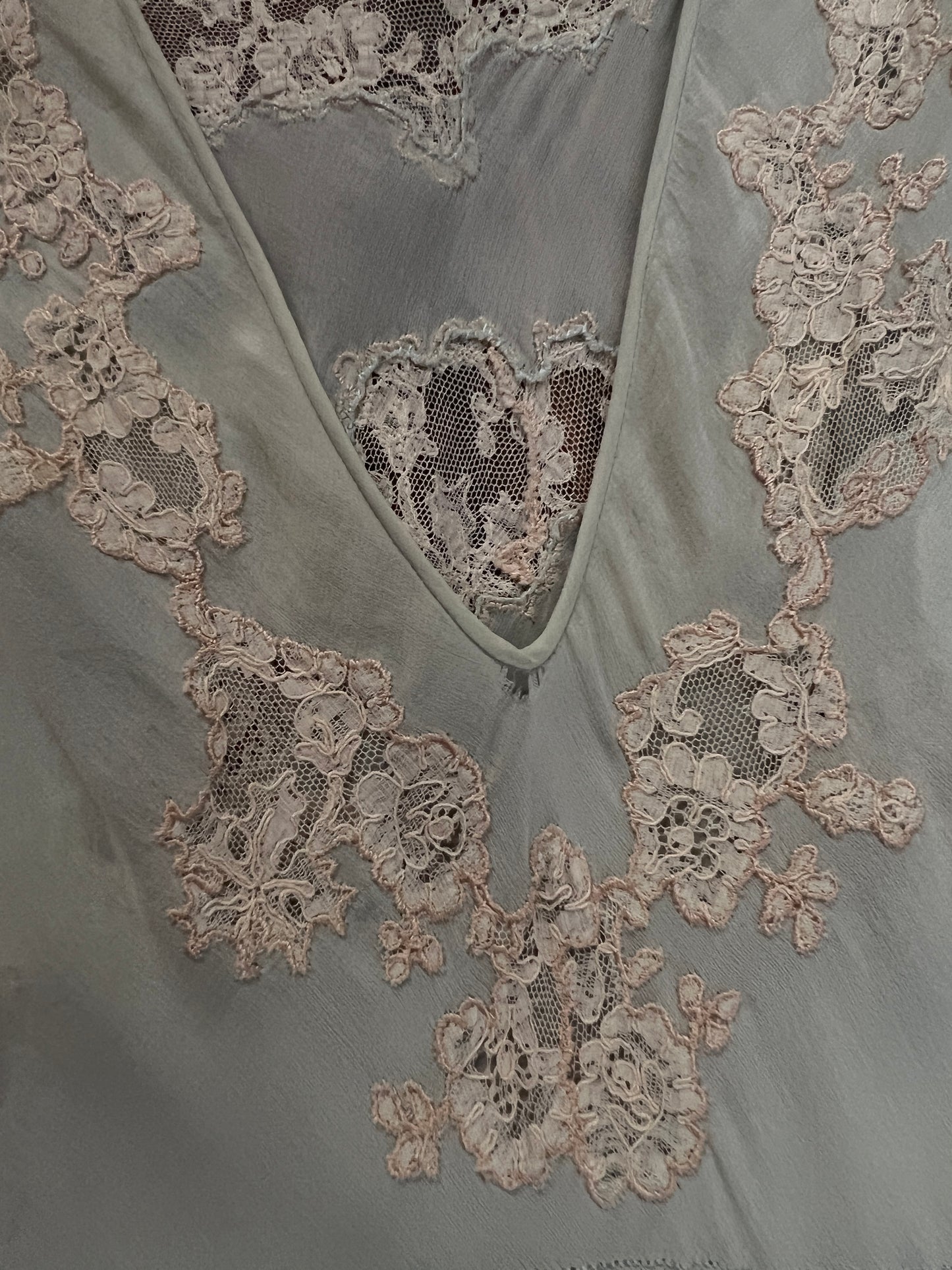 Vintage 1940s Bias Cut Slip Dress - Seafoam Green Lace Nightgown - Medium