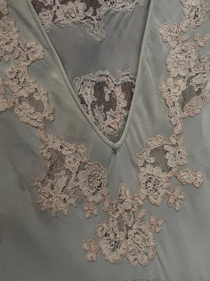 Vintage 1940s Bias Cut Slip Dress - Seafoam Green Lace Nightgown - Medium