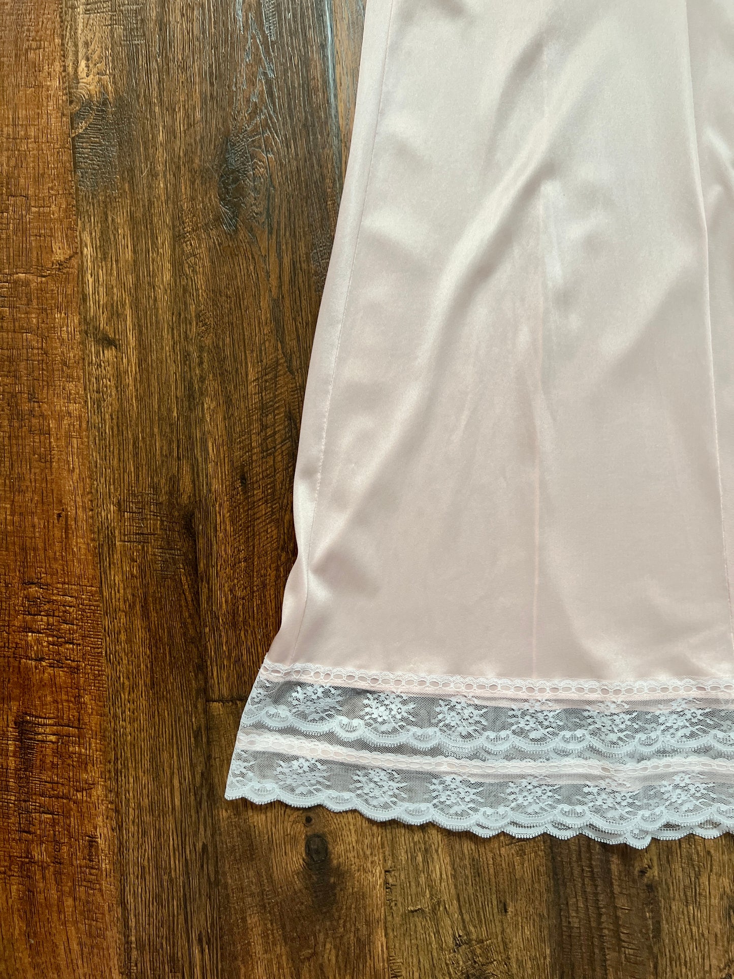 Vintage Silky Dress Slip with  Sheer Lace Yoke - Blush Pink - Body Lites