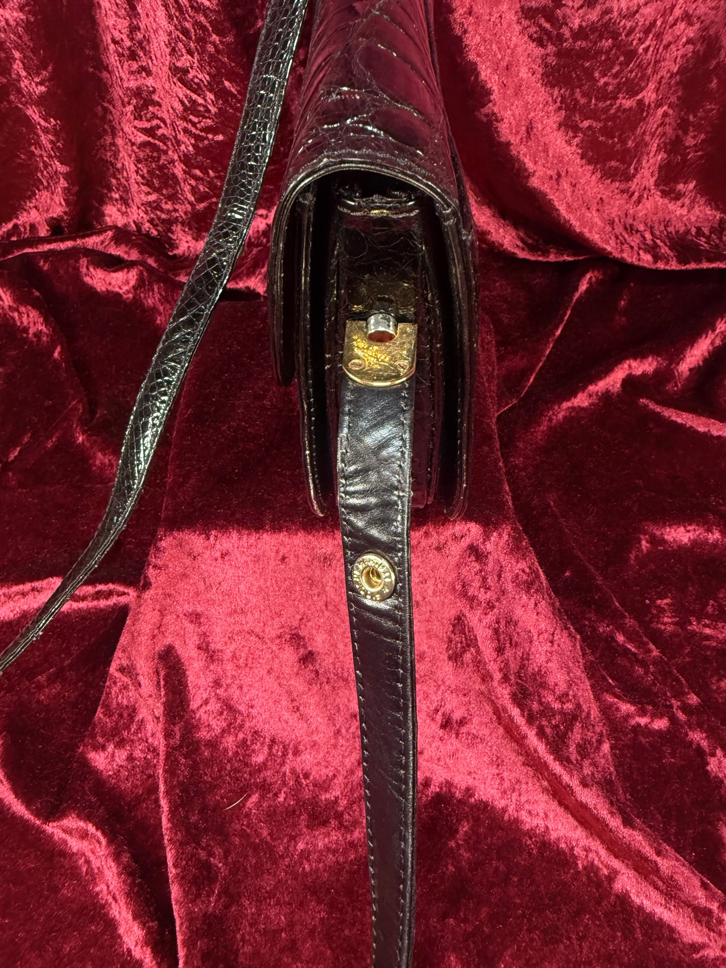 Vintage Genuine Crocodile Skin Purse - Black Crossbody Shoulder Bag