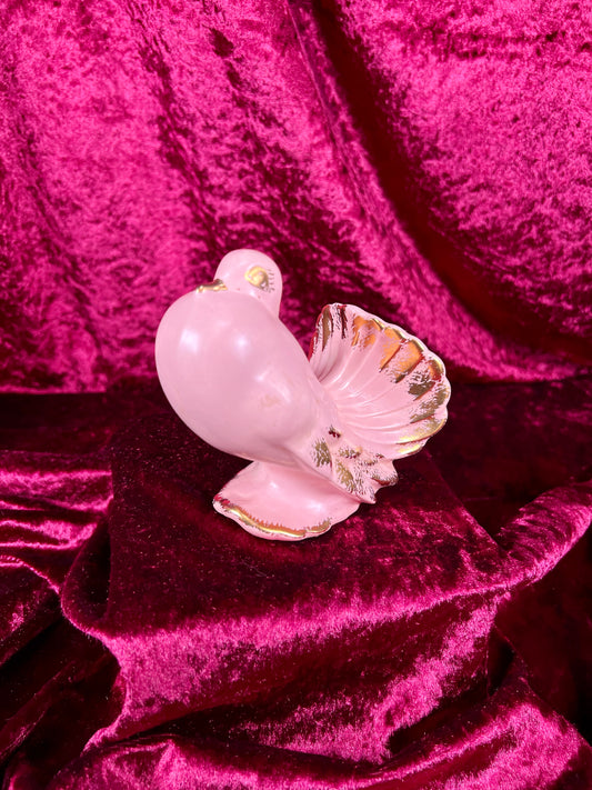 Vintage Home Decor - Mid Century Ceramic Figurine - Pink and Gold Dove