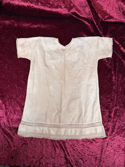 Antique Cotton Baby Dress – Crochet Lace Trim Edwardian Infant Sleeping Gown