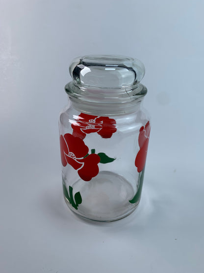 Vintage Kitchen - Glass Canister - Red Poppy Flowers - 7"