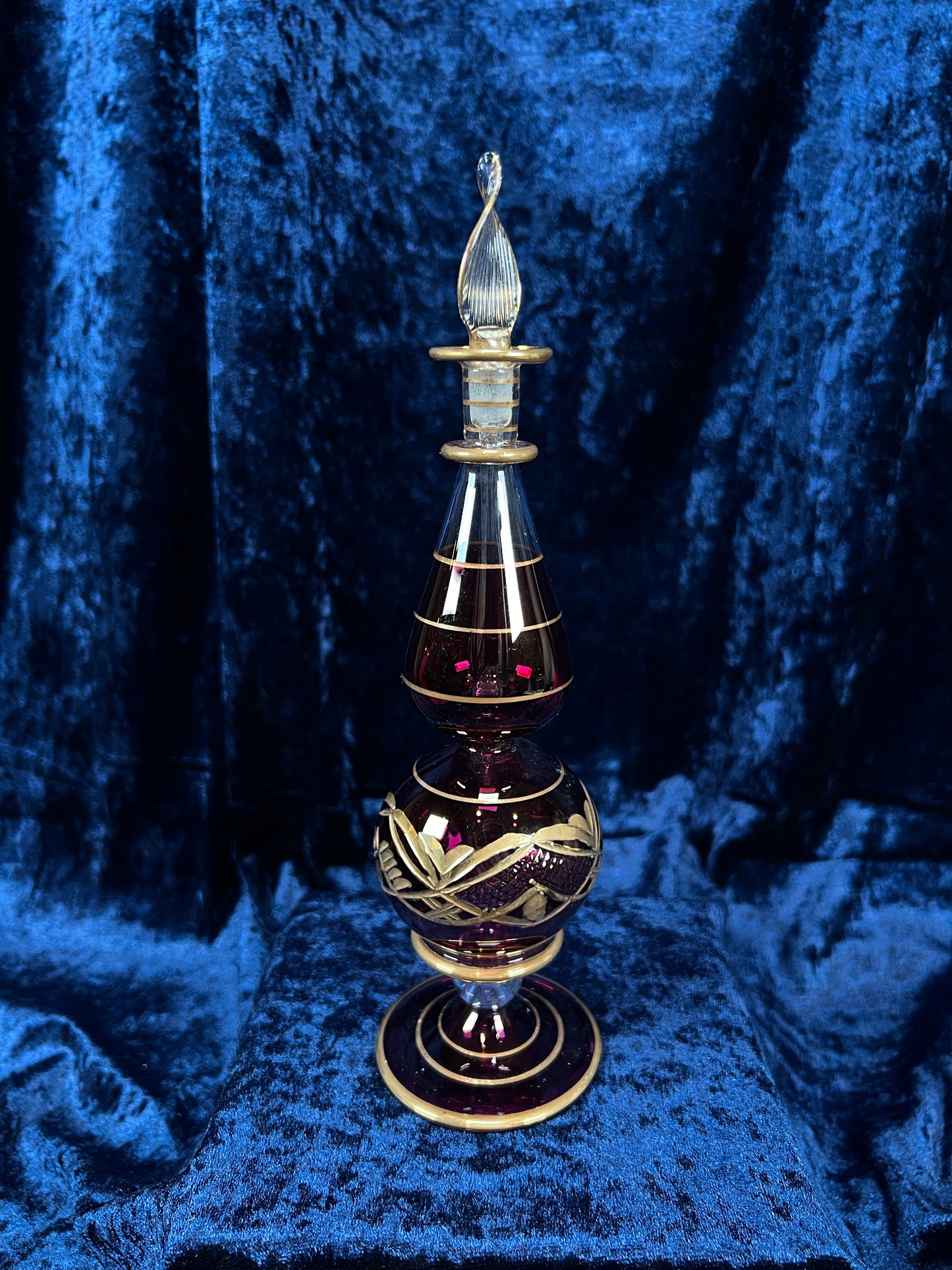 Vintage Ruby Red and Gold Glass Perfume Bottle - Egyptian Decanter with Stopper