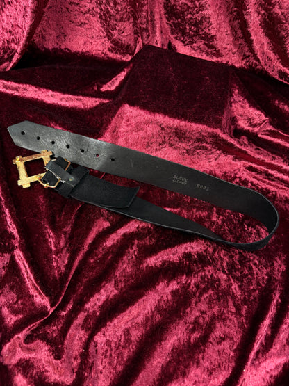 Vintage Accessories - Suede Leather Waist Belt - Black with Gold Belt Buckle - Small - Suede By Dame