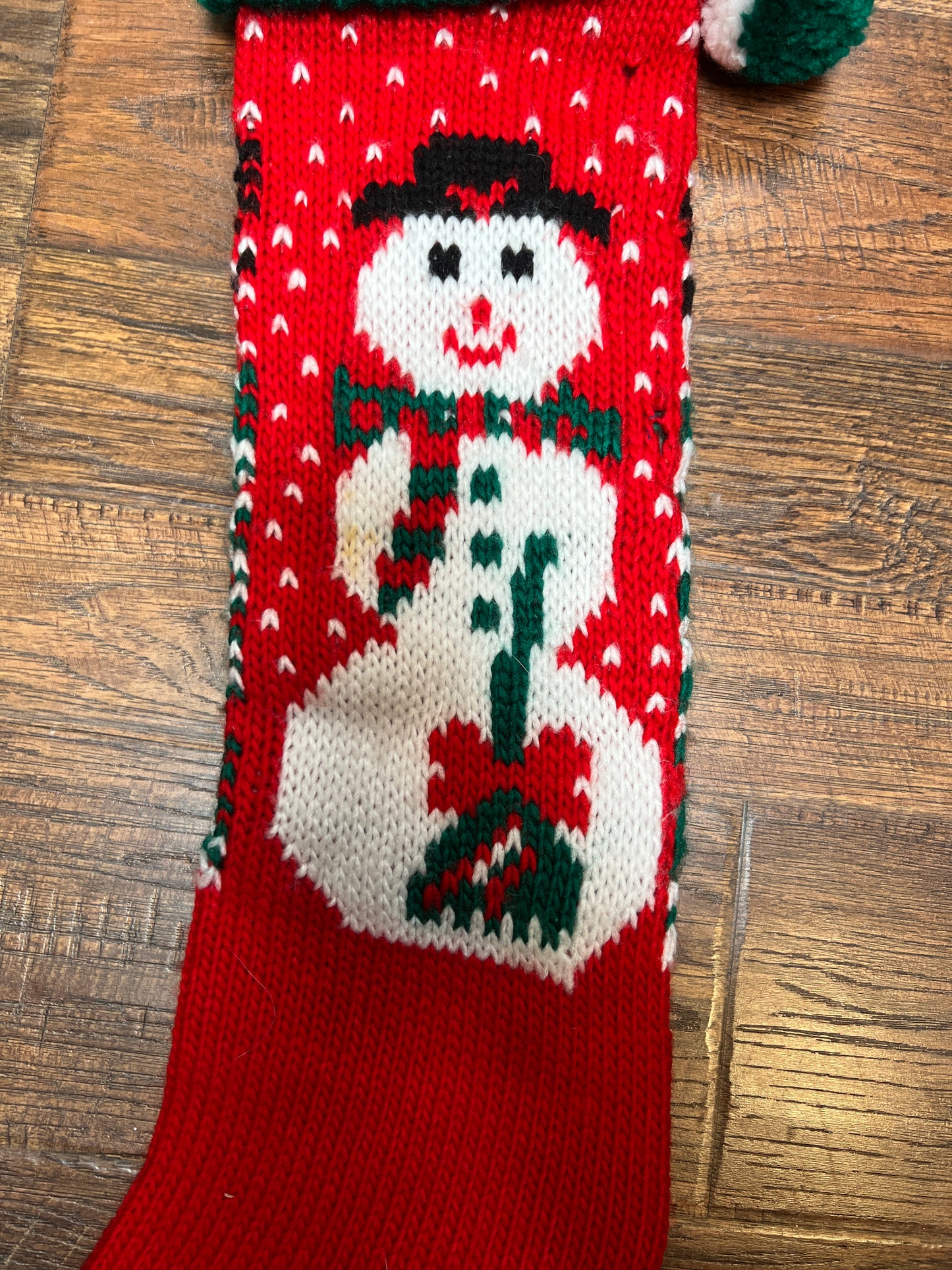 Vintage Christmas - Knit Stocking - Snowman on Red