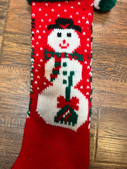 Vintage Christmas - Knit Stocking - Snowman on Red