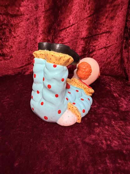 Vintage Clown Art - Whimsical Ceramic Figure - Clown with Legs Up