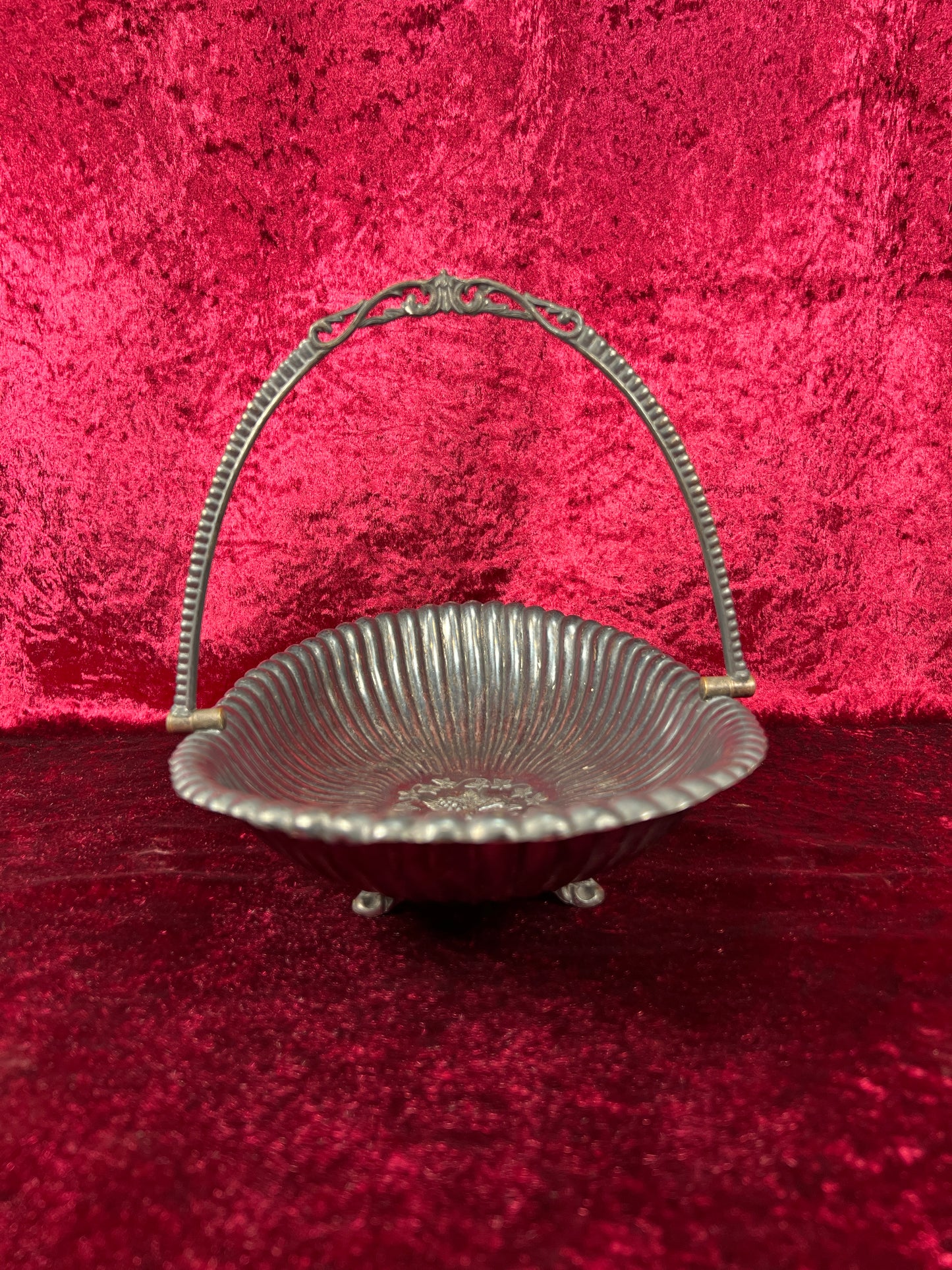 Vintage Home Decor - Silver Plate Basket Fruit Bowl - Antique Patina - Footed