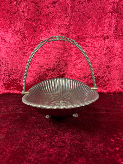 Vintage Home Decor - Silver Plate Basket Fruit Bowl - Antique Patina - Footed