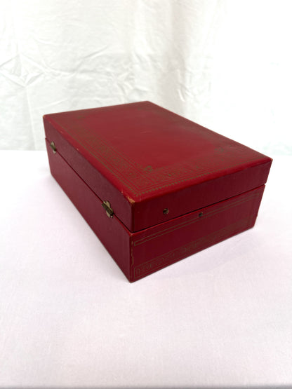 Vintage Jewelry Box - Red with Gold Filigree - Gold Fleur-de-Lis Lining