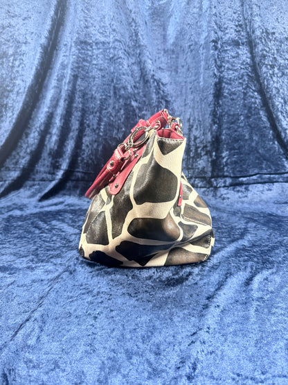 Vintage Y2K Animal Print Tote Bag – Giraffe Pattern Red Trim