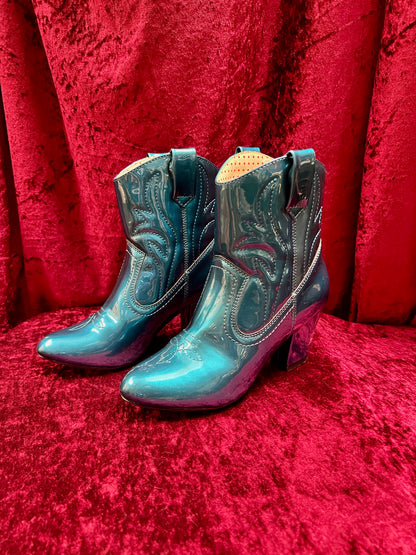 Vintage Style Shoes - Heeled Cowboy Boots - Electric Blue - Size 5 - But Another Innocent Tale (BAIT)