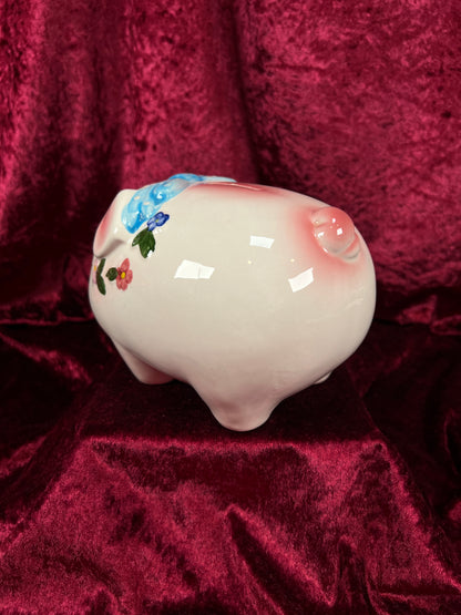 Vintage Ceramic Piggy Bank - Anthropomorphic Blue Eyed Kitsch Pig