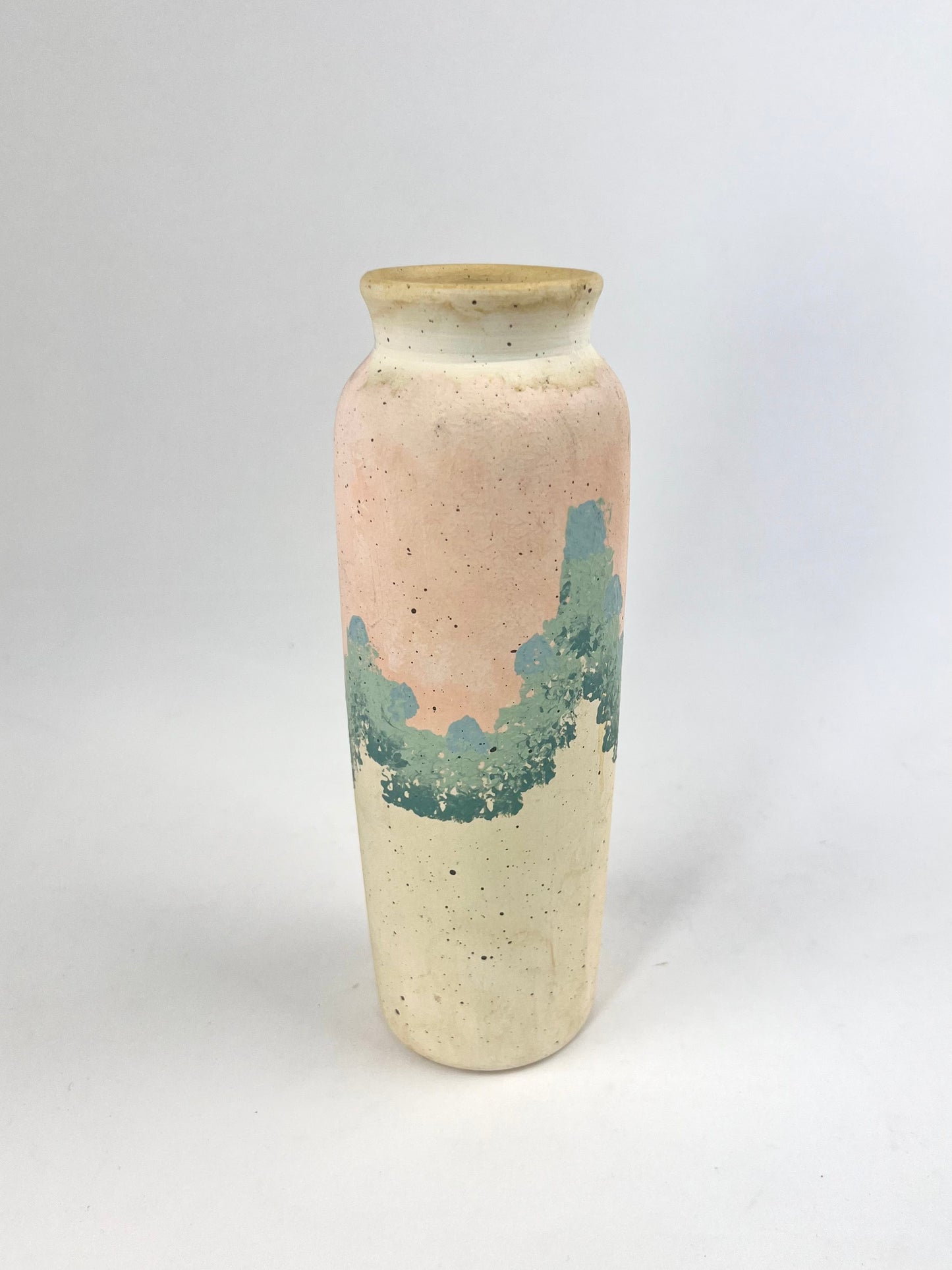 Handpainted Tall Ceramic Vase | Pink, Blue, and White