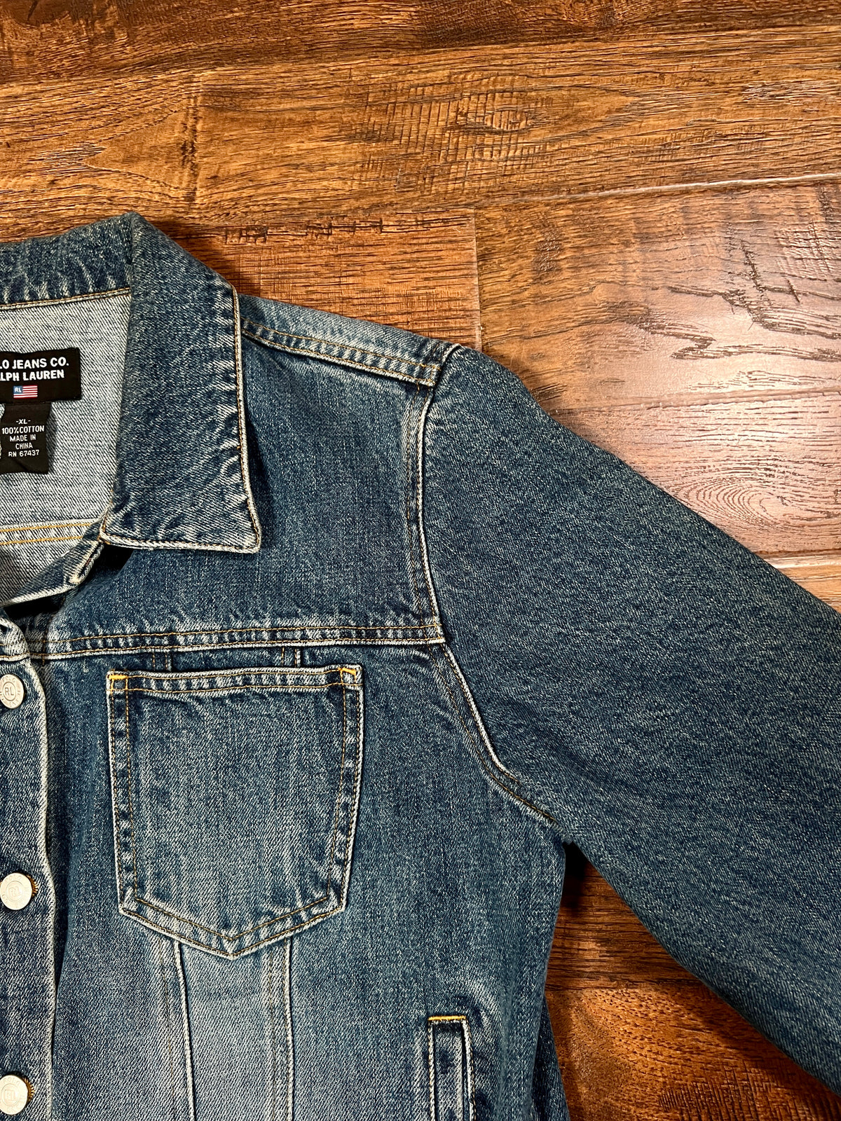Vintage Cotton Denim Jacket - Polo Ralph Lauren American Flag Applique - Size X-Large