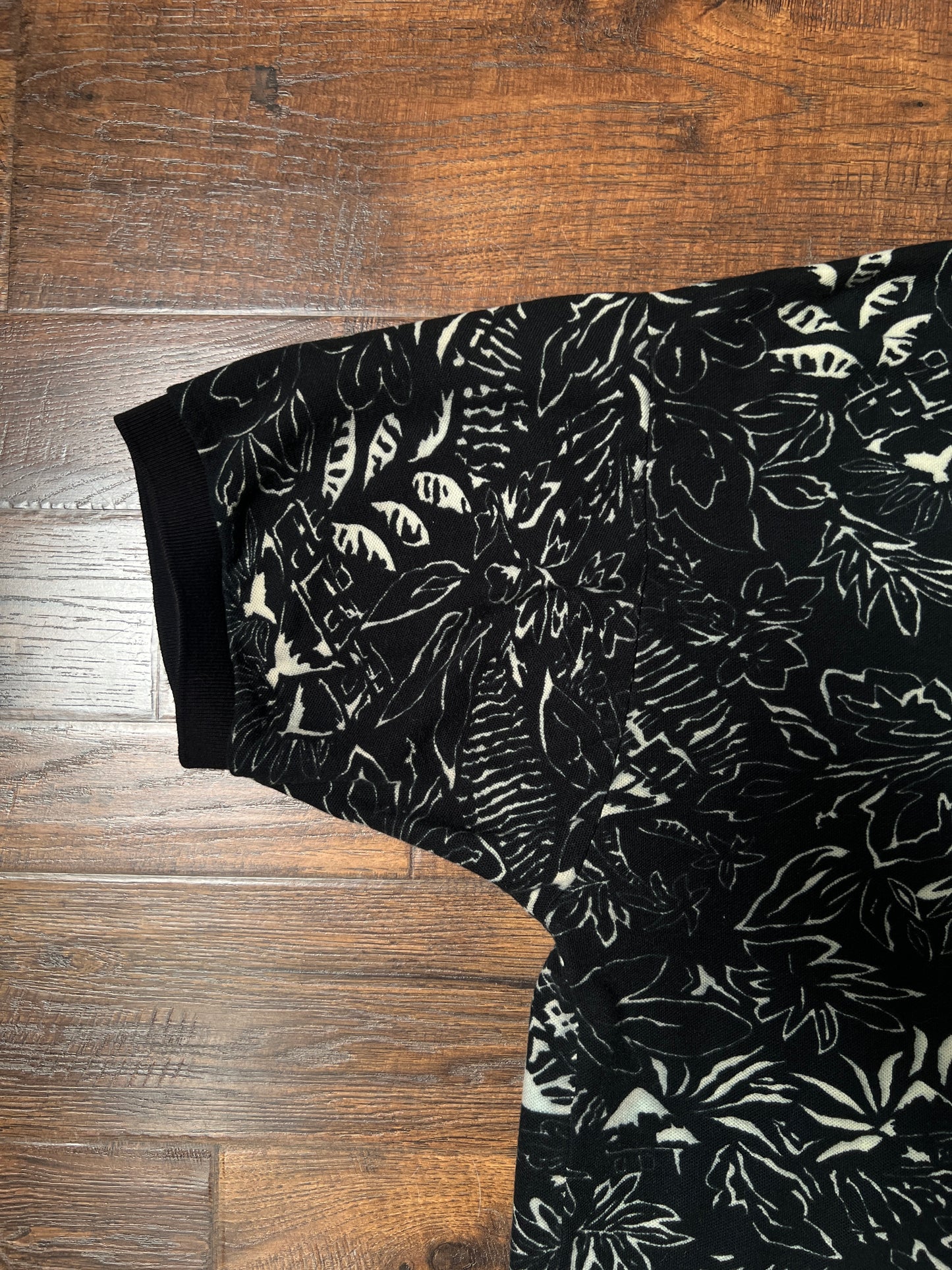 Vintage 1990s Chaps Ralph Lauren Cotton Polo Shirt – Black Tropical Print – X-Large
