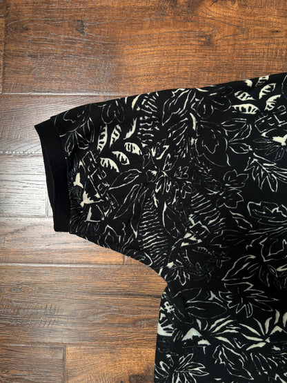Vintage 1990s Chaps Ralph Lauren Cotton Polo Shirt – Black Tropical Print – X-Large