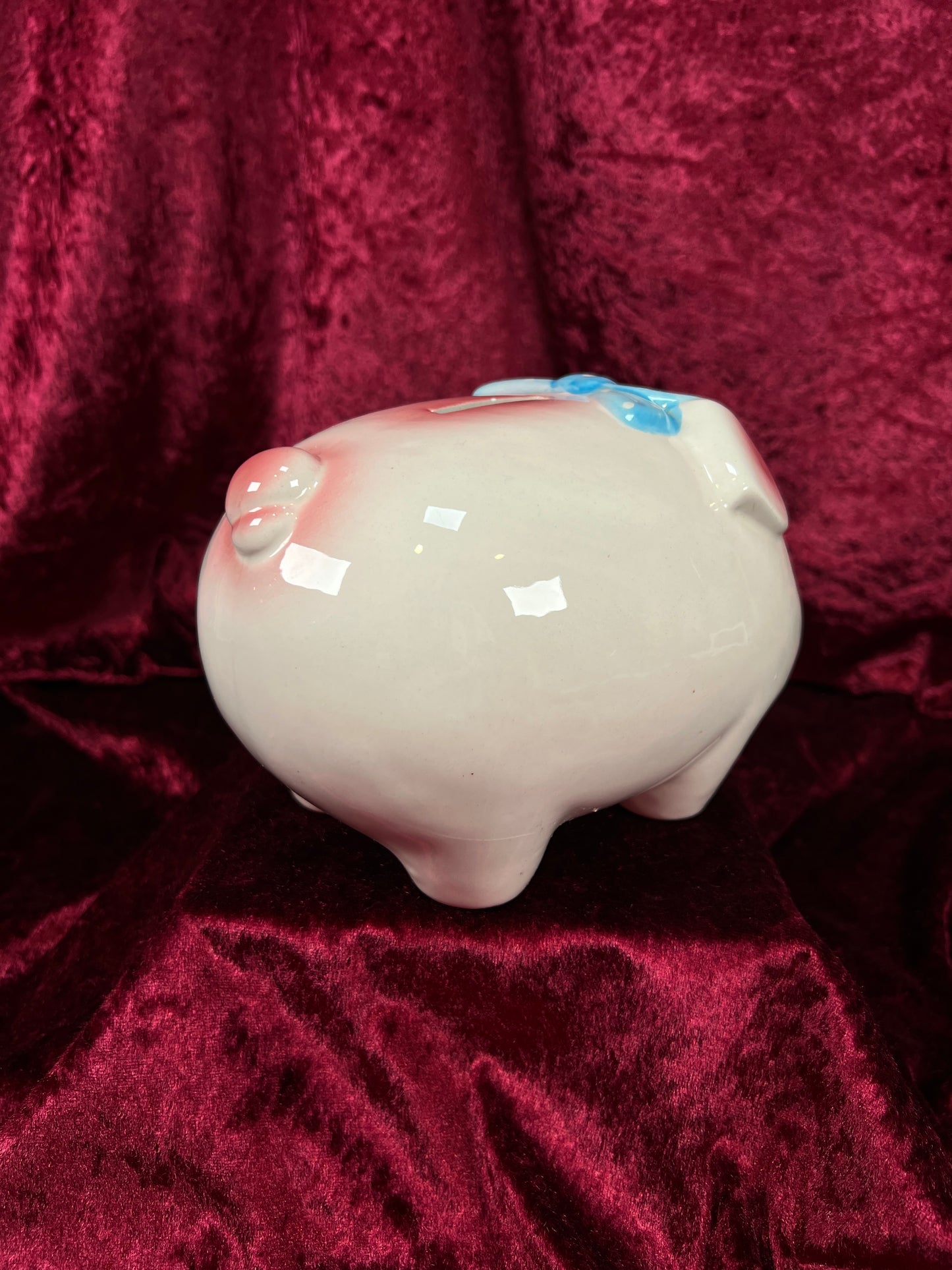 Vintage Ceramic Piggy Bank - Anthropomorphic Blue Eyed Kitsch Pig