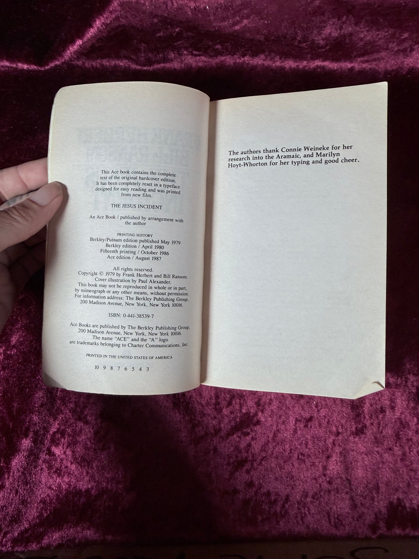 Vintage The Jesus Incident by Frank Herbert & Bill Ransom 1987 Ace Paperback