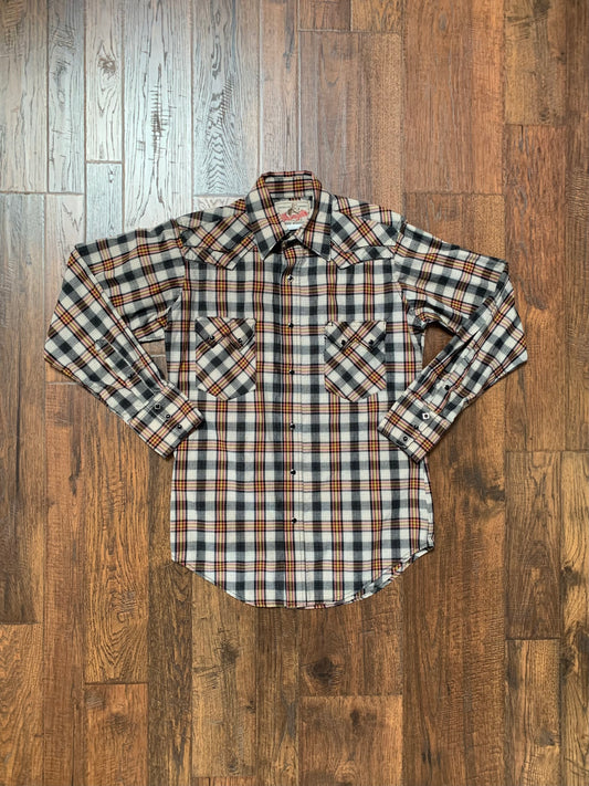 Wrangler Pearl Snap Button Up Long Sleeve Shirt - American Cowboy Plaid - Small