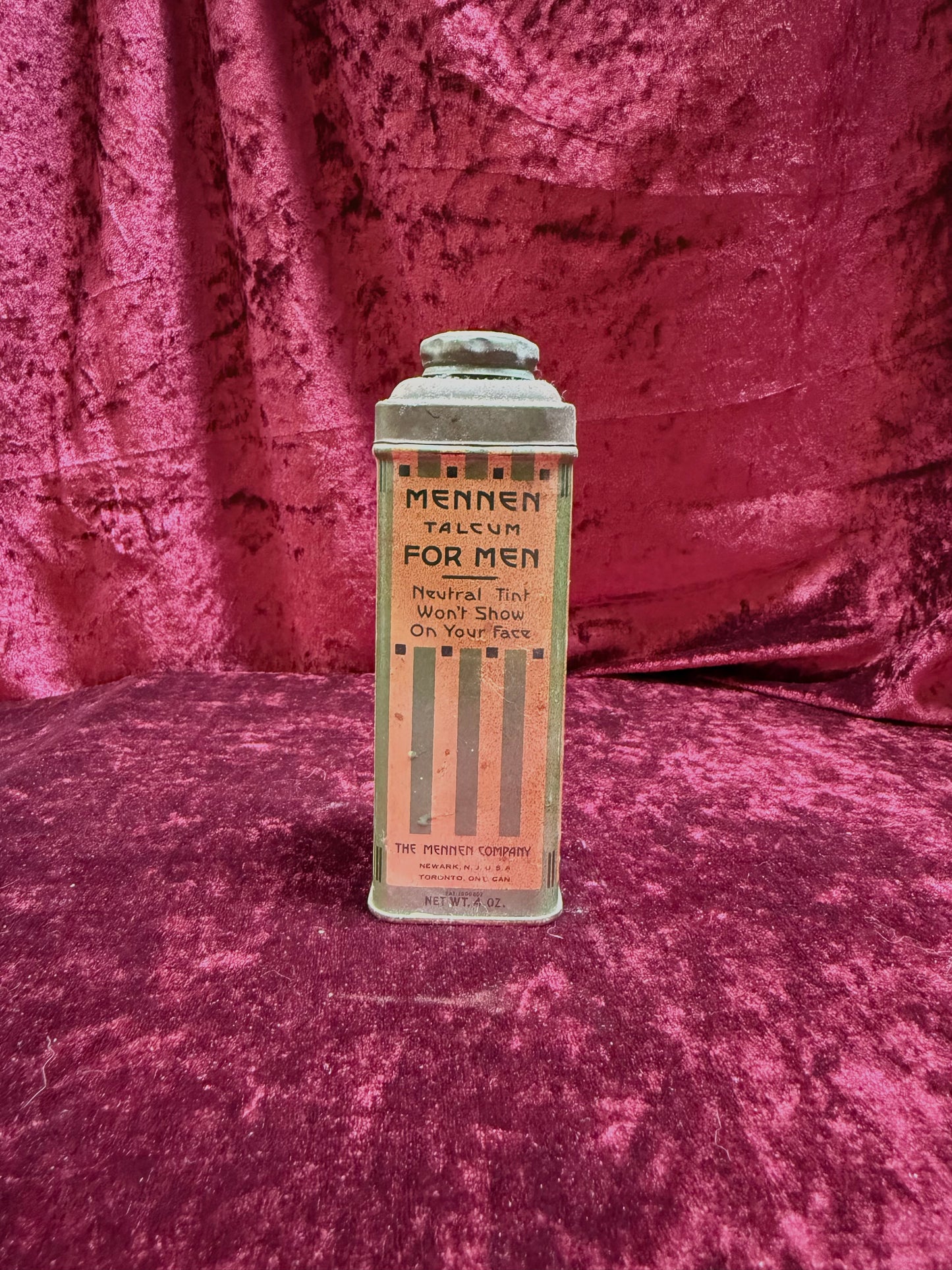 Vintage Medicine Cabinet - 1930s Art Deco Metal Tin - Mennen Talcum For Men