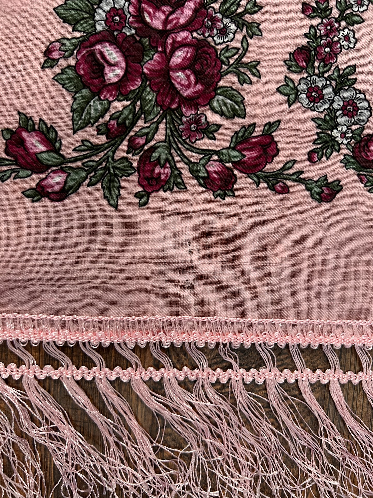 Vintage Kashmir Woole Floral Fringe Scarf - Pink Rose Square Wrap Bohemian Style