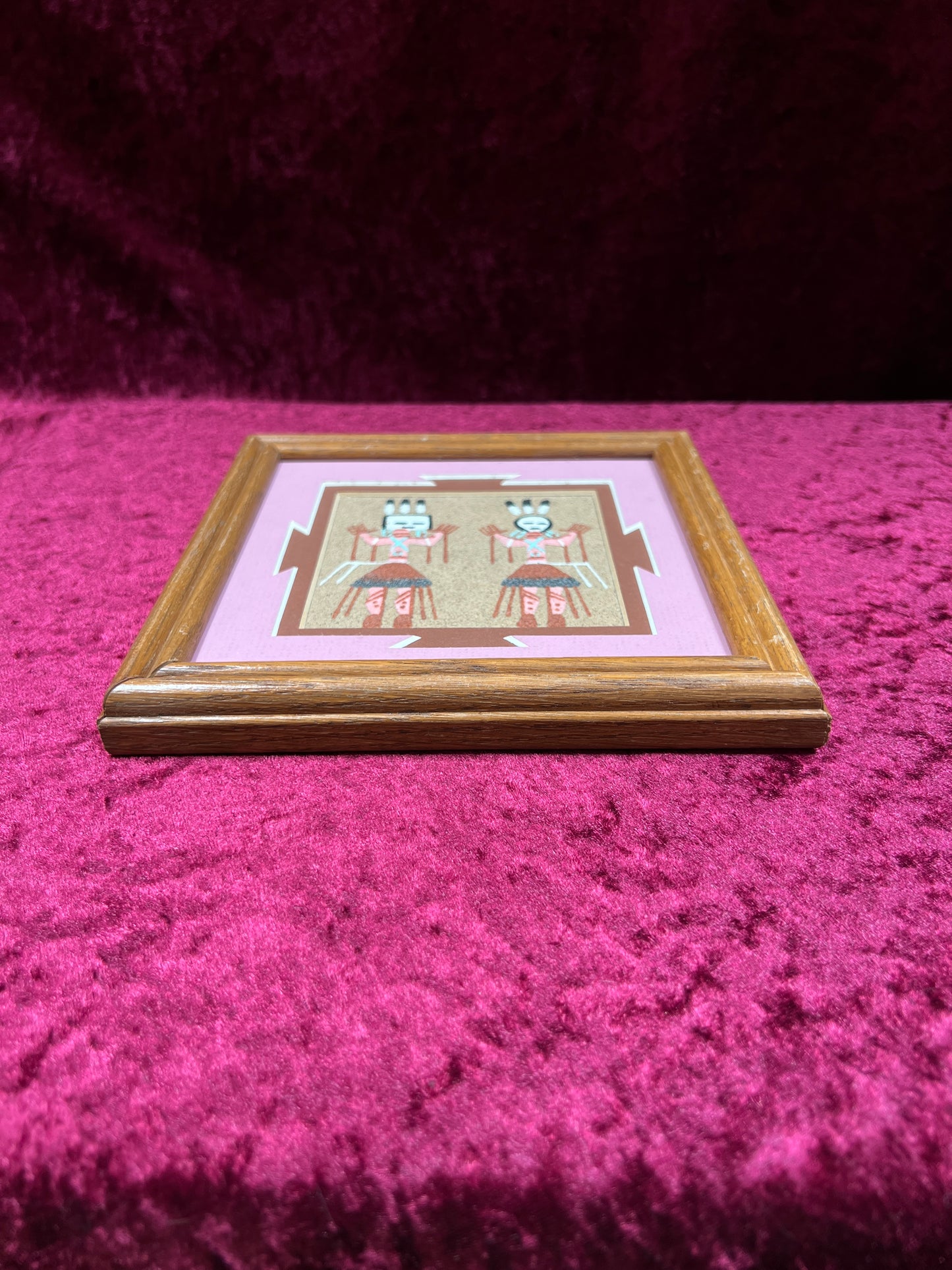 Vintage Sand Art Wall Hanging - Native American Kachina Figures Framed Artwork