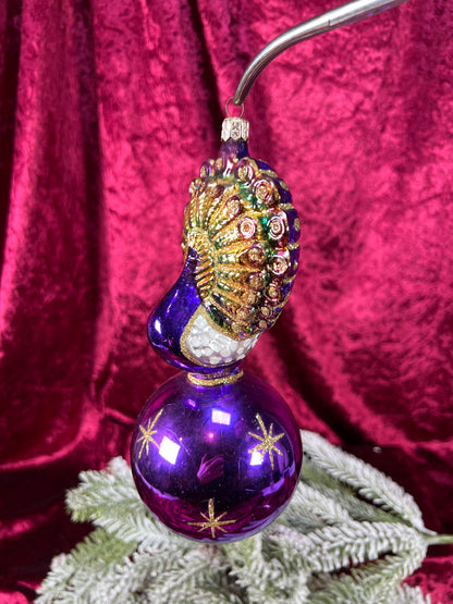 Vintage Christmas - Handblown Glass Ornament - Celestial Peacock - Purple - Christopher Radko