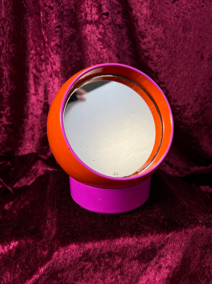 Vintage Plastic Ball Vanity Mirror - Mod Space Age Orange Pink Swivel - Japan