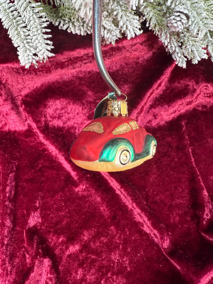 Vintage Christmas - Handblown Glass Ornament - Red Car - Christborn - Germany